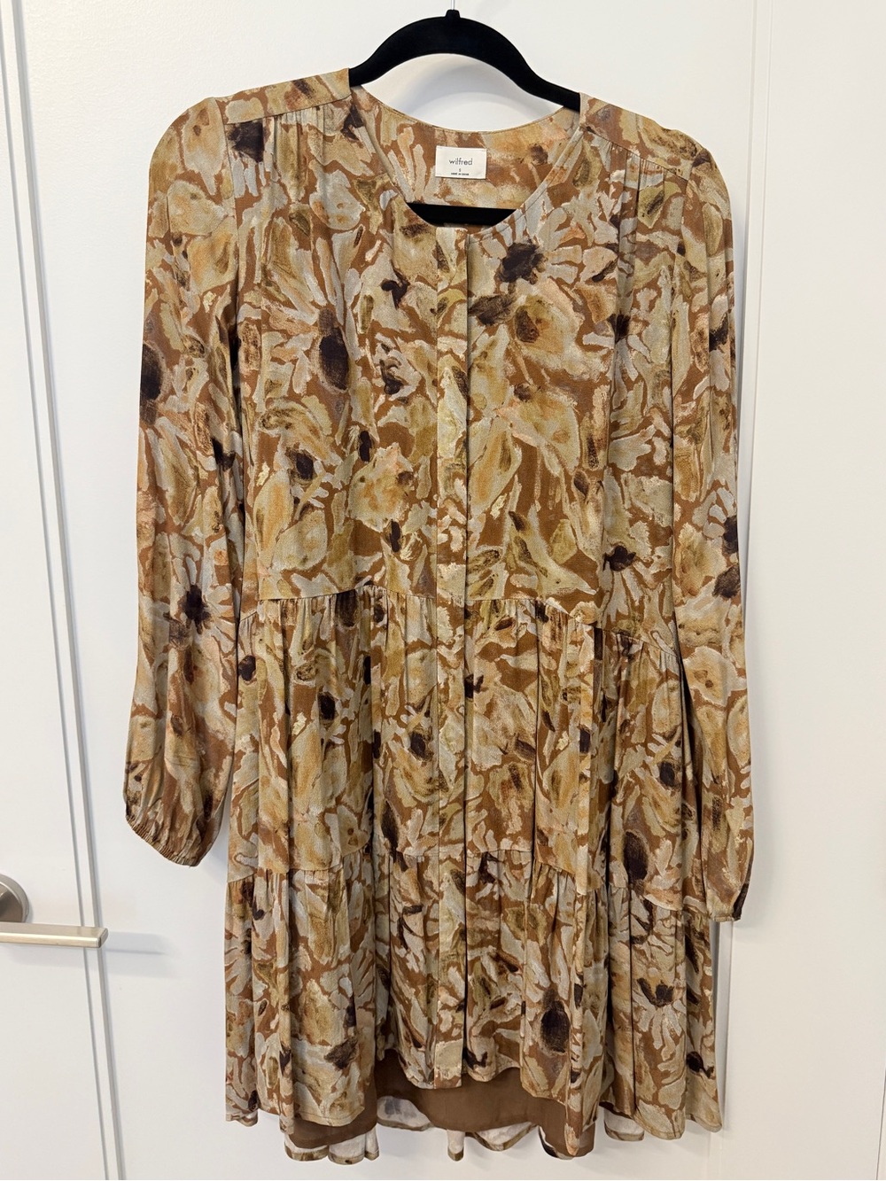 Aritzia Brown Floral Tiered Midi Dress Long Sleeve Size S